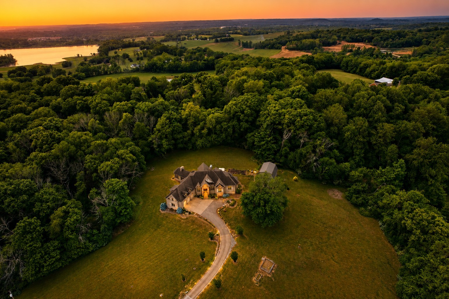 Estate exterior at dusk